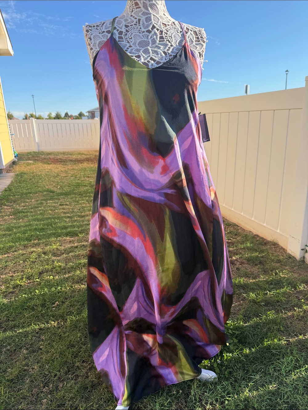 NWT Nicole Miller Mecca Abstract Satin Maxi Slip Dress Size S